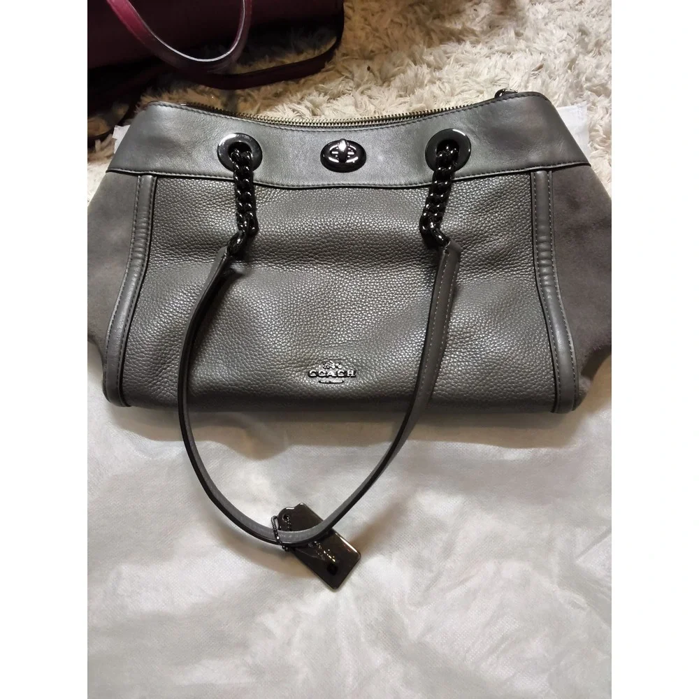 73c.Coach Edie 31 Grey Pebbled Leather Suede Shoulder Bag 20185 GunmetalHardware